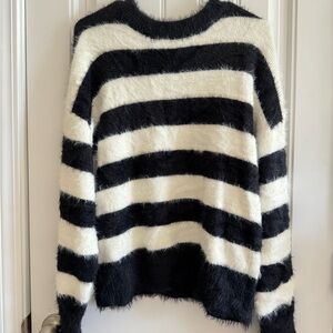 a new day Black and White Fuzzy Striped Sweater